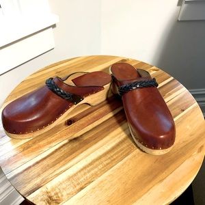 Vintage Swedish Leather wood Clogs 8 or 38